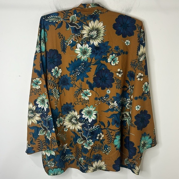 NWT Bryn Walker Bellagio Floral Print Alabama Shirt Tunic Ochre Teal Medium - Picture 3 of 16